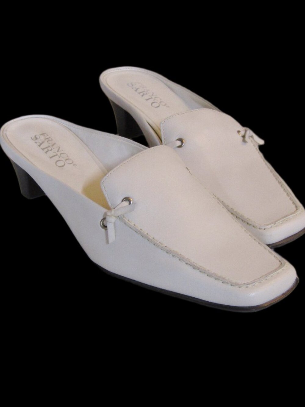 FRANCO SARTO NWOB Leather Moc Square Toe Mules Slip On Winter White Shoes 6 M
